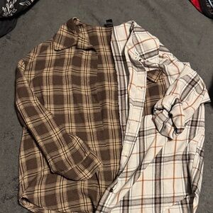 SHEIN Men's Dual-Tone Plaid Shirt - Brown and White